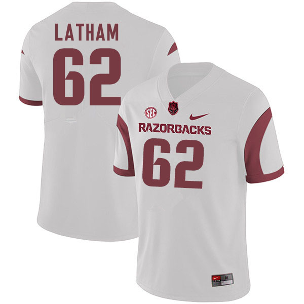 Men #62 Brady Latham Arkansas Razorbacks College Football Jerseys Sale-White